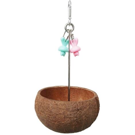 Mangeoire suspendue en noix de coco pour oiseaux - Accessoire de cage avec bol et balançoire (1/4)