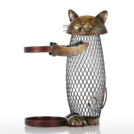 Porte-bouteille de vin en forme de chat, support métallique sculpté, étagère décorative pour bouteille, présentoir mural ou de bureau, pratique et original. (1/4)