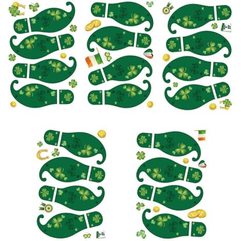 5 autocollants pour sols et fenêtres en forme d'empreintes, décorations Saint Patrick, adhésifs réutilisables pour vitres, motifs festifs verts, 5 feuilles. (1/4)