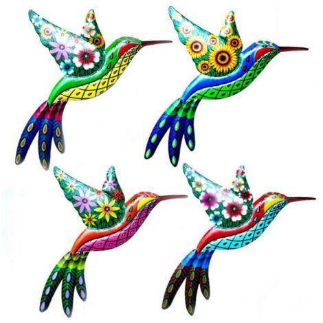 Colibri mural en métal, sculpture d'oiseau pour extérieur, décoration artistique en fer, ornement de jardin, design moderne et résistant aux intempéries. (1/4)
