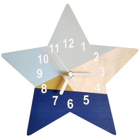 Adorable horloge murale silencieuse pentagramme géométrique étoile pour chambre enfant, design ludique et moderne. (1/4)