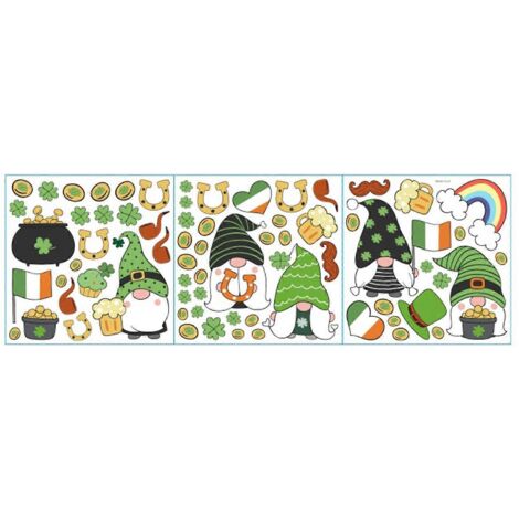 Décalcomanies pour fenêtre Patrick's Day - Décorations irlandaises autocollantes adhésives statiques avec nain et trèfle, stickers muraux réutilisables sans colle. (1/4)