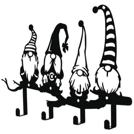 Porte-clés mural Gnome en métal, lutin sans visage pour accrocher clés, 4 crochets décoratifs pour entrée, placard, mur. (1/4)
