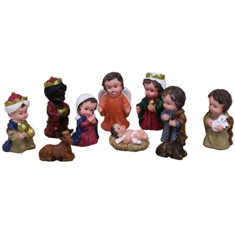 Crèche de Noël en résine, scène de la Nativité avec Jésus, ornement artisanal pour décoration de fête. (1/4)