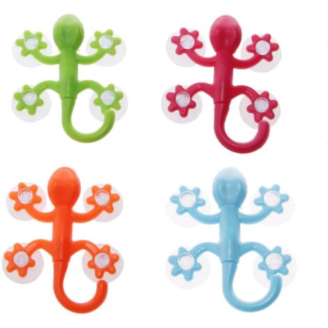Gecko Puissant Crochet Mural en Plastique à 4 Ventouses, Décoration Salle de Bain, Accroche Murale Solide pour Serviettes et Accessoires. (1/4)