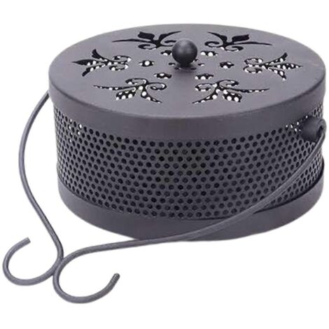 Porte-encens suspendu en fer rond noir pour brûler des moustiques, avec poignée, idéal pour la maison. (1/4)