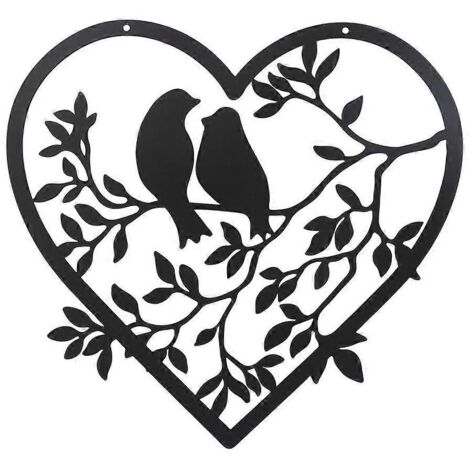 Décoration murale en métal, cœur oiseau sur branche d'arbre, art mural pour salon, intérieur et extérieur, design moderne et rustique. (1/4)