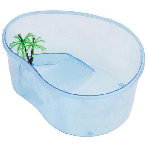 Petit aquarium pour tortues en plastique transparent, habitat avec rampe et îlot de repos, contenant pour reptiles. (1/4)