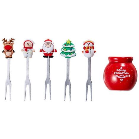 5 Fourchettes de Noël Adorables en Forme de Fruits avec Support pour Cuisine et Fêtes (1/4)