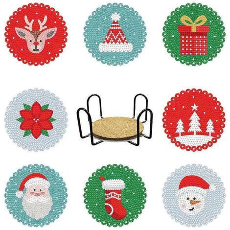 8 Pièces Sous-verres Diamant Motif Noël Protection Table Anti-dérapant pour Maison (1/4)
