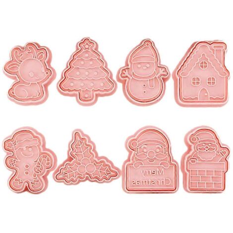 8 Pièces Emporte-Pièces DIY Noël Style 3D Plastique pour Biscuits Pressables (1/4)
