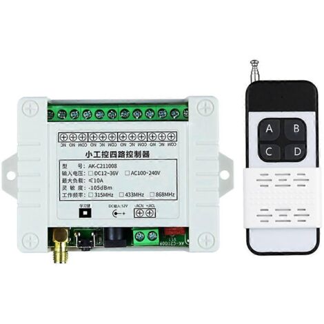 Télécommande sans fil 315/433 MHz pour relais DC 12V 4 canaux - Émetteur et récepteur (1/4)