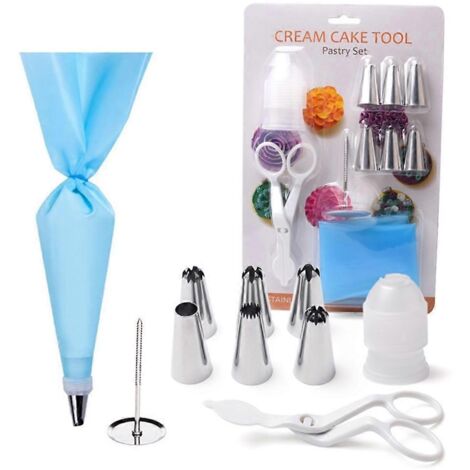 10 Pièces Kit Pâtisserie avec Douilles à Givre, Poches à Douille, Ciseaux, Clou à Fleurs et Manchon (1/4)