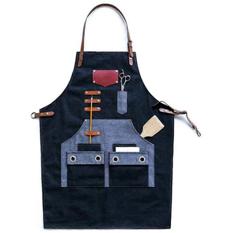 Tablier de Chef en Toile avec Poches Multiples, Ajustable et Durable pour Cuisine BBQ - Unisexe Long (1/4)