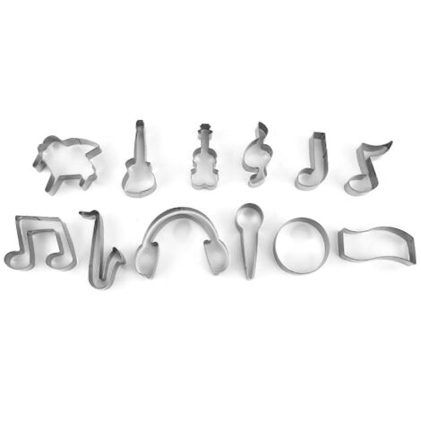 Lot de 12 emporte-pièces à biscuits en forme de notes de musique et d'instruments