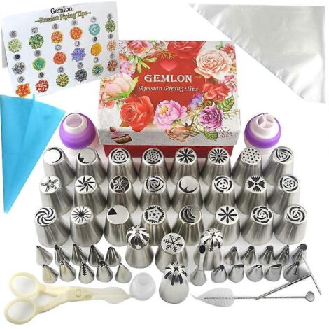 Embout à poche russe pour décoration de gâteaux, kit de 88 embouts à pâtisserie et accessoires de décoration (1/4)