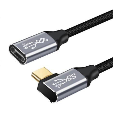 Câble d'extension USB-C à angle droit, mâle vers femelle, 2 mètres, compatible USB 3.1 (1/4)