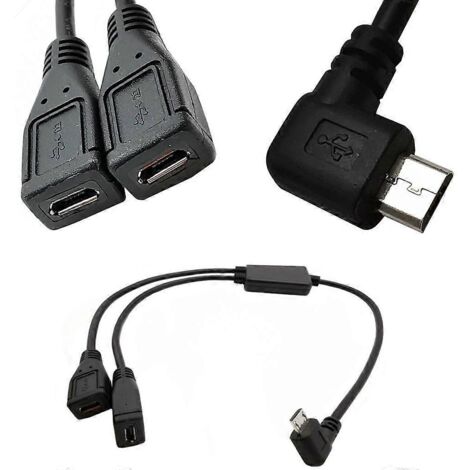 Câble séparateur Micro USB 5 broches mâle vers 2 femelles, câble de chargeur à angle droit (1/4)