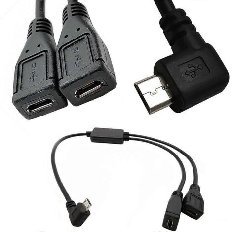 Câble diviseur Micro USB 5 broches mâle vers 2 femelles, chargeur à angle gauche (1/4)