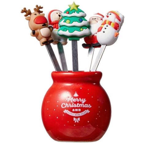 Fourchette à Fruits de Noël en Acier Inoxydable - Bâtonnets Dessert Santa Claus pour Fêtes (1/4)