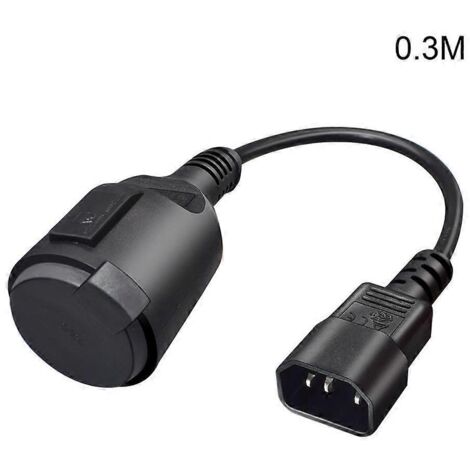 Câble convertisseur IEC320-C14 mâle vers EU4.8mm femelle avec bouchon anti-poussière - 0.3m (1/4)
