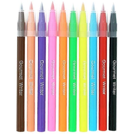 Lot de 10 stylos décorateurs alimentaires, pointes fines et épaisses, colorants gourmets pour pâtisserie (1/4)