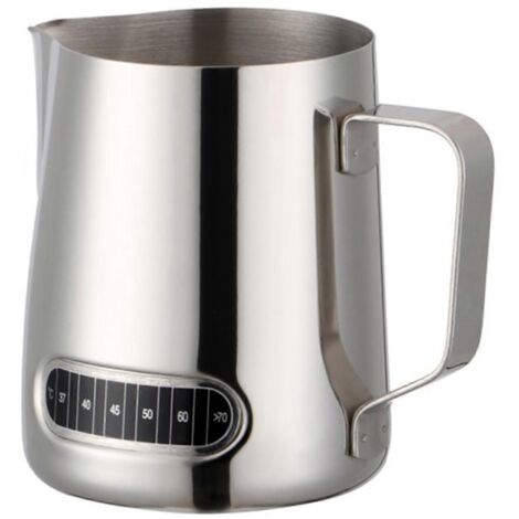 Pitcher à lait inox 600ml avec thermomètre pour mousse à café, accessoire barista et crémier pour machine à café (1/4)