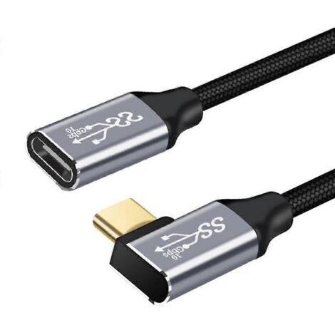 Câble d'extension USB-C à angle droit, mâle vers femelle, 1 mètre, compatible USB 3.1 (1/4)