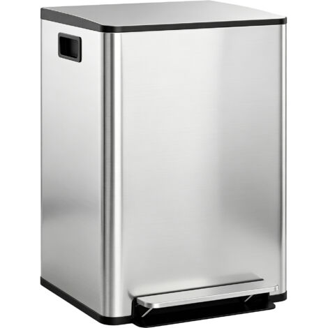 Poubelle cuisine 2 compartiments 2x30L, poubelle double avec pédale, acier inoxydable, couvercle amorti silencieux, poubelle compartimentée pour tri sélectif, grande capacité 60L.