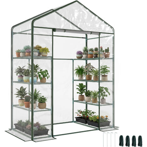 Serre de jardin 8 étagères avec bâche PVC transparente, porte enroulable, dimensions 143x73x195 cm, serre tunnel légère, abri de culture polyvalent. (1/5)