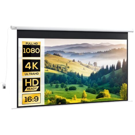 Écran motorisé 120 pouces 16:9 4K HD, toile de projection motorisée avec télécommande, fixation murale ou plafond, dimensions 293,5L x 8l x 176H cm, idéal pour home cinéma et vidéoprojecteur.