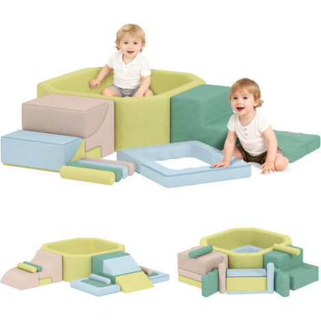 Parcours de motricité bébé avec piscine à balles, module moteur lavable 160x137,5x30 cm multicolore, tapis d'éveil réversible, jeu sensoriel pour tout-petits.