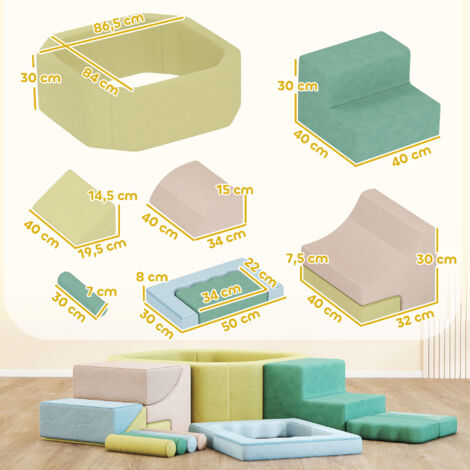 AIYAPLAY 15 Pièces Parcours Motricité Bébé Mousse Avec Piscine à Balles - Housses Lavables - Soft Play Climber - Dès 3 Ans - Multicolore - Certification EN71