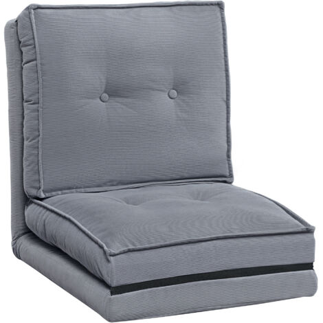 Fauteuil de sol pliable en velours côtelé gris, matelas de sol avec dossier réglable 5 positions, dimensions 59x230x15 cm, confortable et pratique pour salon. (1/5)
