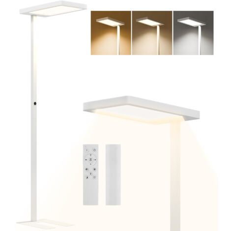 Lampadaire LED sur pied blanc 60x32x196 cm, spectre complet, gradation pour soin des yeux, télécommande incluse, idéal salon.