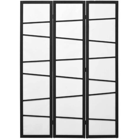 Paravento in legno 3 pannelli pieghevole, séparateur noir et blanc 120x170 cm, cloison décorative pliable pour intérieur. (1/5)