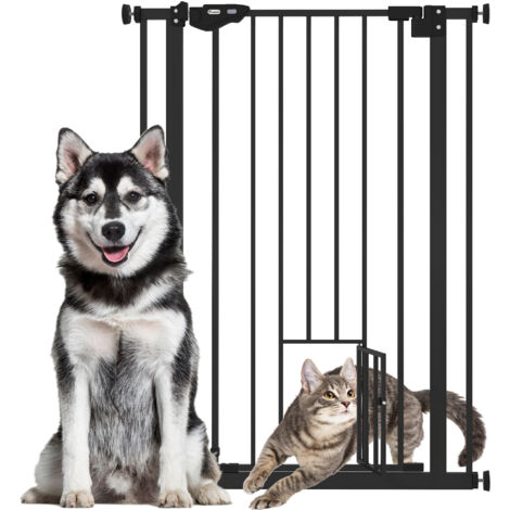 Porte réglable pour chien avec petite porte, fermeture automatique, 74-80x104cm, noir. (1/5)