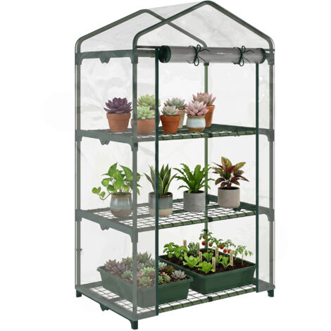 Mini-serre en plastique transparent, étagère de jardin à 3 niveaux, 69x49x125 cm, cadre en acier robuste, abri de culture pour plantes, serre d'extérieur légère et pratique. (1/5)