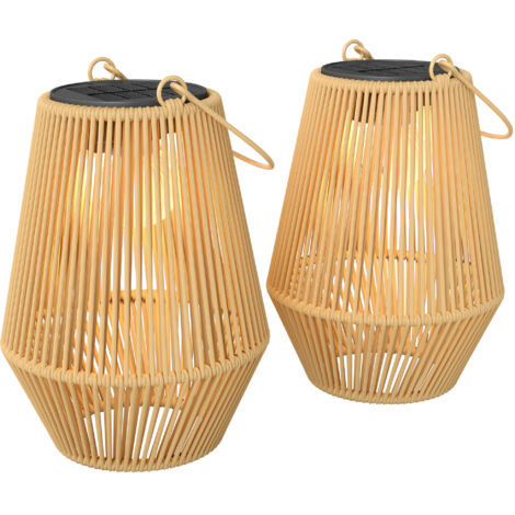 Lot de 2 lampes solaires en rotin marron, allumage/extinction automatique, IP44, 16x16x21 cm pour jardin extérieur. (1/5)