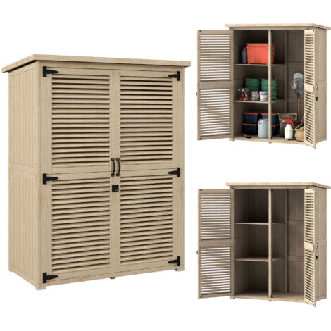 Armadio da Esterno Portaoggetti a 2 Ripiani con Picchetti, in Legno di Abete, 127x65x159.5/168 cm (1/5)