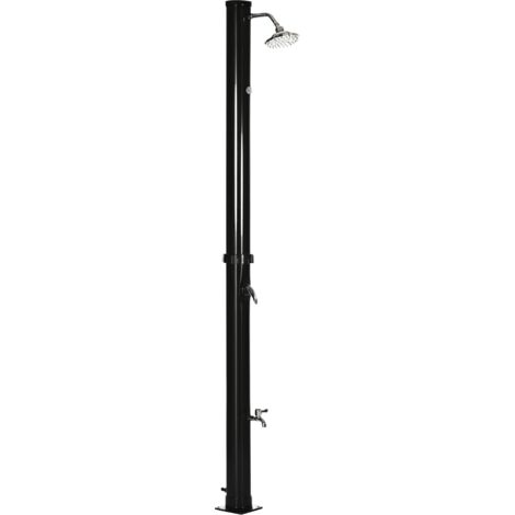 Douche solaire 20 litres avec robinet inférieur et température réglable, en alliage de zinc, dimensions 15,5x15,5x222 cm, couleur noire. (1/5)
