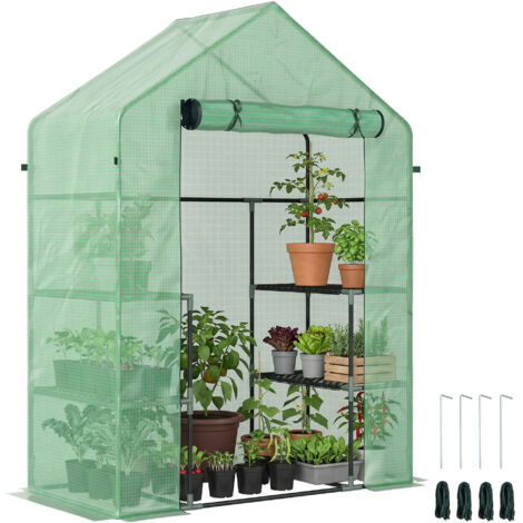 Serra da giardino in acciaio e PE verde 142x73x195 cm, con ingresso a zip e 2 mensole a 3 livelli, facile da montare e ideale per esterno. (1/5)