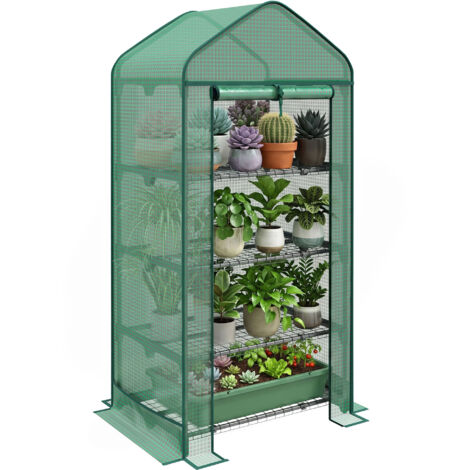 Serra 4 étagères avec porte enroulable, métal et PE, 69x49x158 cm, vert foncé. (1/5)