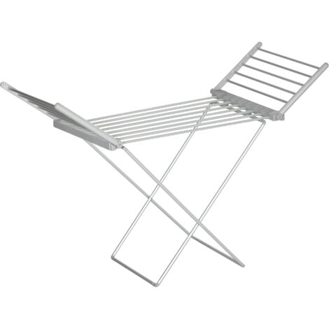 Stendino elettrico riscaldato con ali pieghevoli, salvaspazio in lega di alluminio argentata. Modello 144x53x91 cm, asciuga biancheria rapido ed efficiente per interni. (1/5)