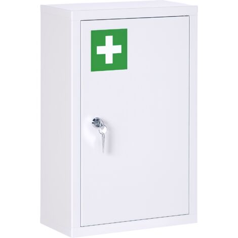 Kit de Pharmacie Murale 3 Niveaux en Acier Inoxydable avec Serrure et 2 Clés, Dimensions 30x14x46 cm, Blanc - Armoire de Salle de Bain à Fixation Mural, Idéal pour Rangement de Médicaments. (1/5)
