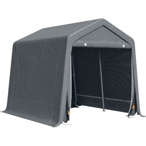 Tente de garage pour voiture, moto et outils, en métal et tissu PE, 280x240x240 cm, grise - abri extérieur résistant aux intempéries. (1/5)