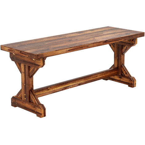Banc de jardin en bois d'épicéa 2 places sans dossier, style rustique, dimensions 114x40x46 cm, assise confortable pour terrasse ou extérieur. (1/5)