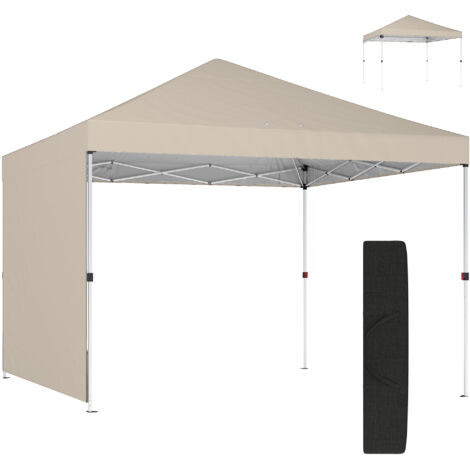 Gazebo pliable pop-up 3x3 m avec paroi latérale, structure métallique et tissu Oxford beige, idéal pour jardin, camping et événements extérieurs. (1/5)