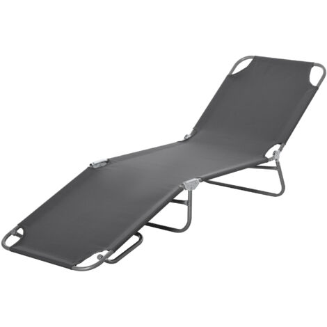Sdraio da Giardino Pieghevole 5 Posizioni, Lettino Prendisole in Tessuto Oxford Traspirante, Schienale Reclinabile, Seduta Resistente per Spiaggia Piscina Giardino, 187x55x24 cm, Grigio (1/5)