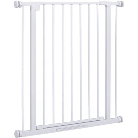 Barrière de sécurité extensible pour animaux, installation facile sans perçage, supports à pression, acier résistant peinture blanche, 76x76-82 cm. (1/5)